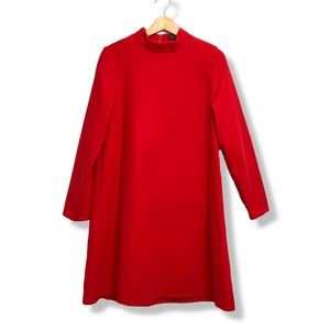 Pepe Runa Red Long Sleeve A-Line Wool Cashmere Blend Midi Dress Size Small